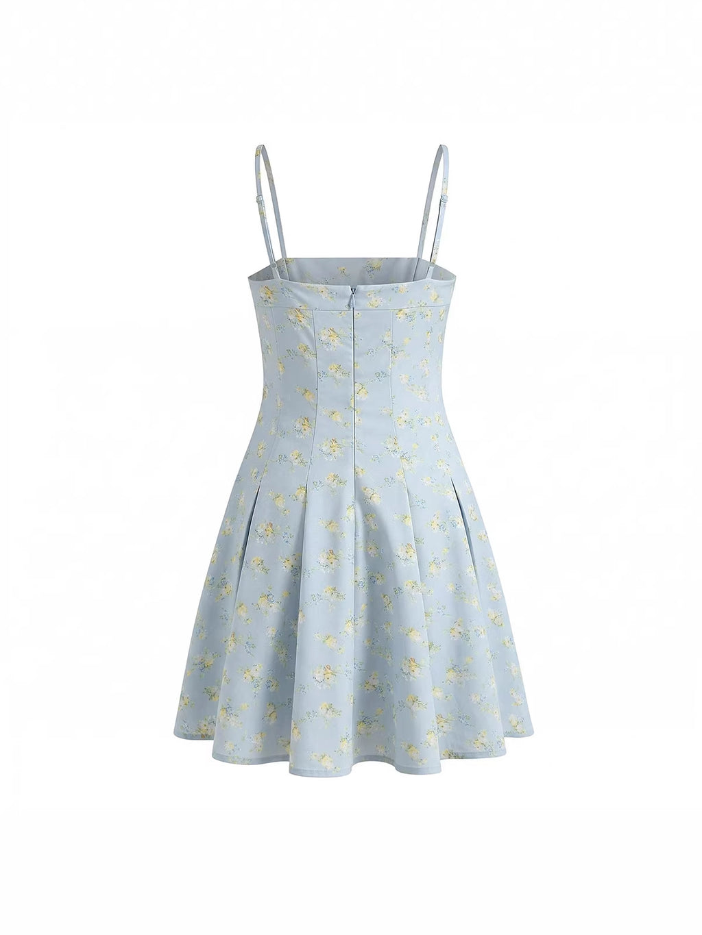 Light blue French Floral Mini Slip Dress with delicate yellow floral patterns 
