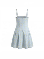 Light blue French Floral Mini Slip Dress with delicate yellow floral patterns 