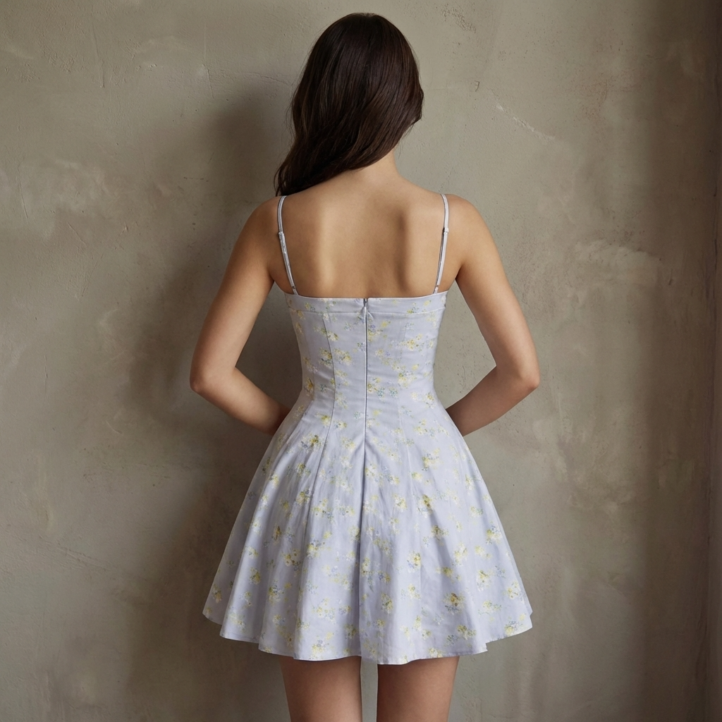 Close-up of the straps and floral fabric of the French Floral Mini Slip Dress