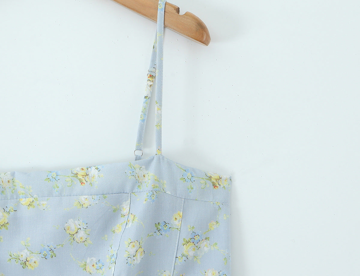 Light Blue French Floral Mini Slip Dress with Delicate Floral Print and Adjustable Straps