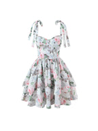 AM Vision RO French Floral Tea Dress with Adjustable Shoulder Ties and Flowy Skirt