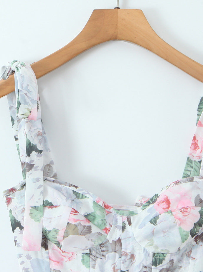 AM Vision RO French Floral Tea Dress featuring delicate floral patterns and adjustable straps