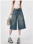 AM Vision RO Flared Jeans Funny Kitten with Distressed Details and Embroidery for Casual Style
