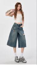 AM Vision RO Flared Jeans with Funny Kitten Design and Wide-Leg Cut for Trendy Casual Wear