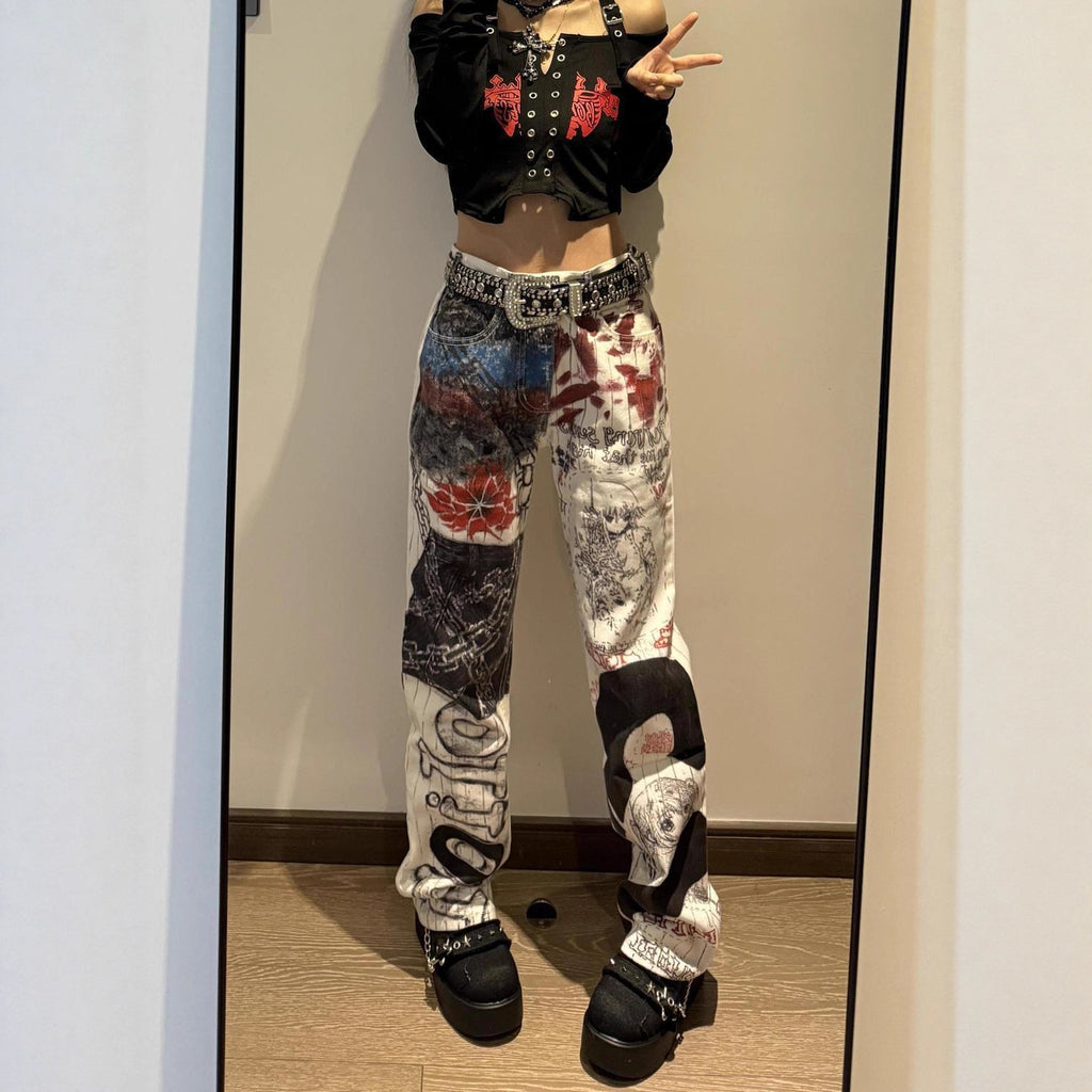 AM Vision RO Graffiti Heat Straight Denim Pants featuring a unique graffiti design for a stylish streetwear look