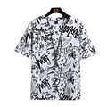 Urban Graffiti T-Shirt with black street art style print on white fabric, casual relaxed fit design