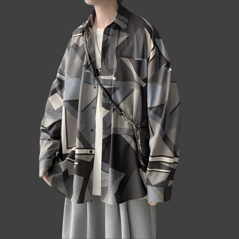 Trendy AM Vision RO Graphic Print Shirt in modern geometric patterns, perfect for stylish casual outfits