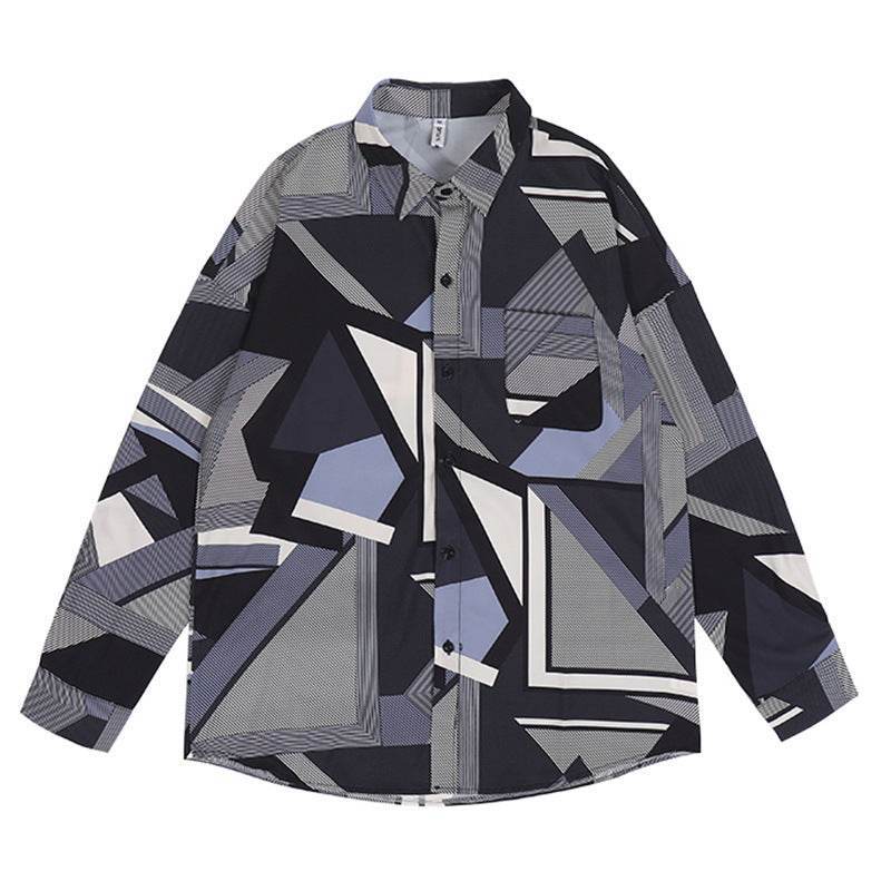AM Vision RO Graphic Print Shirt with a modern geometric design in black and gray shades