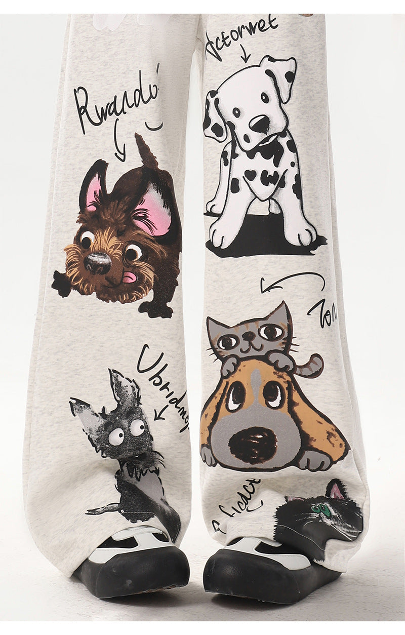 Gray Puppy Print Sweatpants featuring cute cartoon dog designs for casual comfort