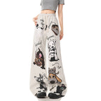 Gray Puppy Print Sweatpants featuring cartoon dog designs for a fun and casual look