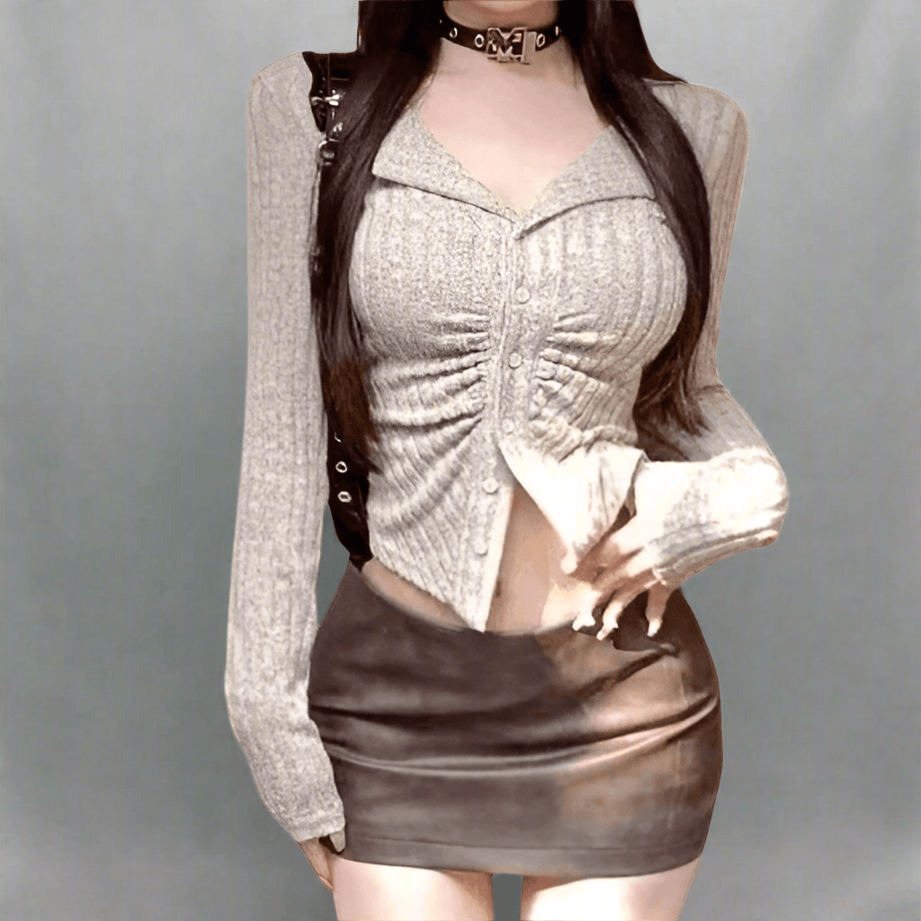 Stylish grey knitted cardigan with button-up front, perfect for casual outfits or layering