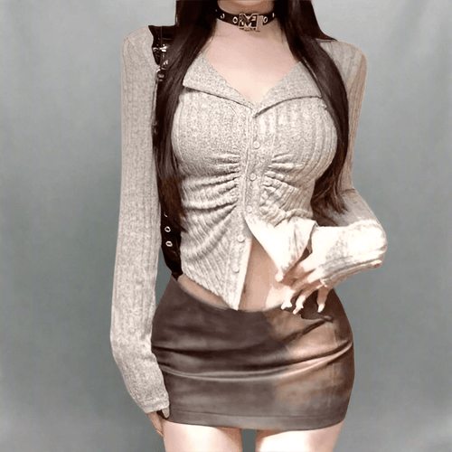 Stylish grey knitted cardigan with button-up front, perfect for casual outfits or layering