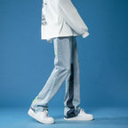 AM Vision RO -Painted StraiHandht Jeans in Light Blue with Unique Artistic Designg