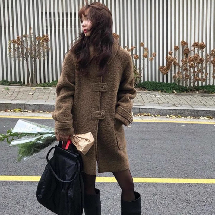 High-End Loose Fit Wool Winter Coat in Brown for Stylish Cold Weather Outfits