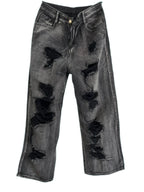 High waisted ripped baggy jeans in faded black denim with distressed details