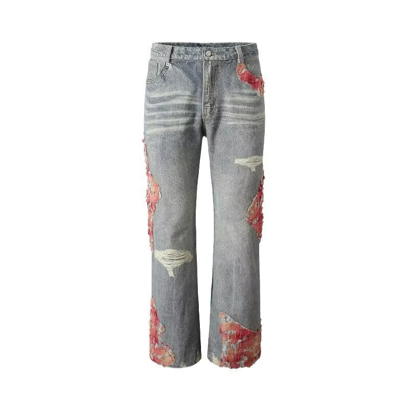AM Vision RO Highstreet Patchwork Denim Jeans with Distressed Details and Unique Design