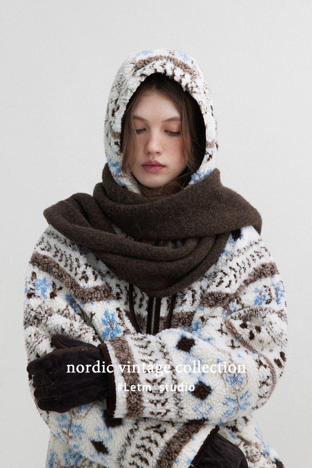 Cozy Hooded Winter Jacquard Jacket in a textured design, perfect for cold weather style