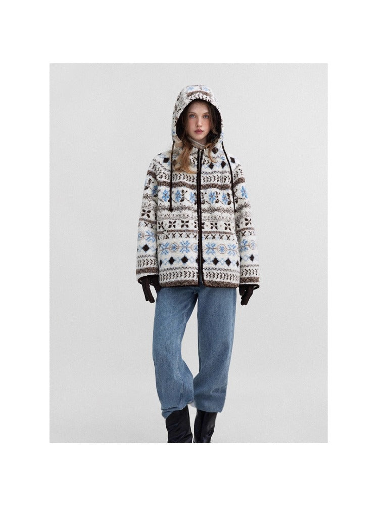 AM Vision RO Hooded Winter Jacquard Jacket in Knit Design for Warmth and Style