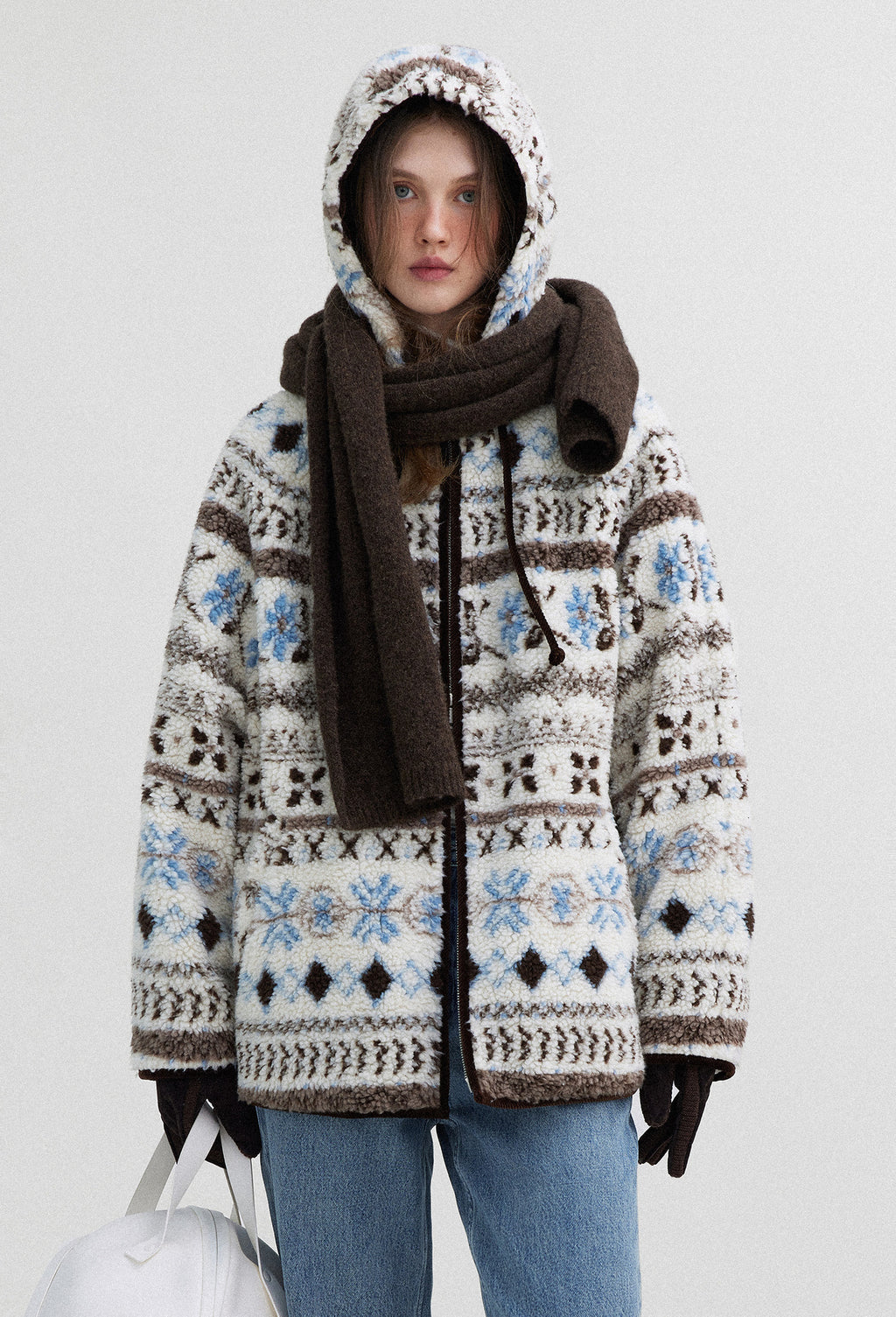 AM Vision RO Hooded Winter Jacquard Jacket with intricate patterns and cozy fit for cold weather