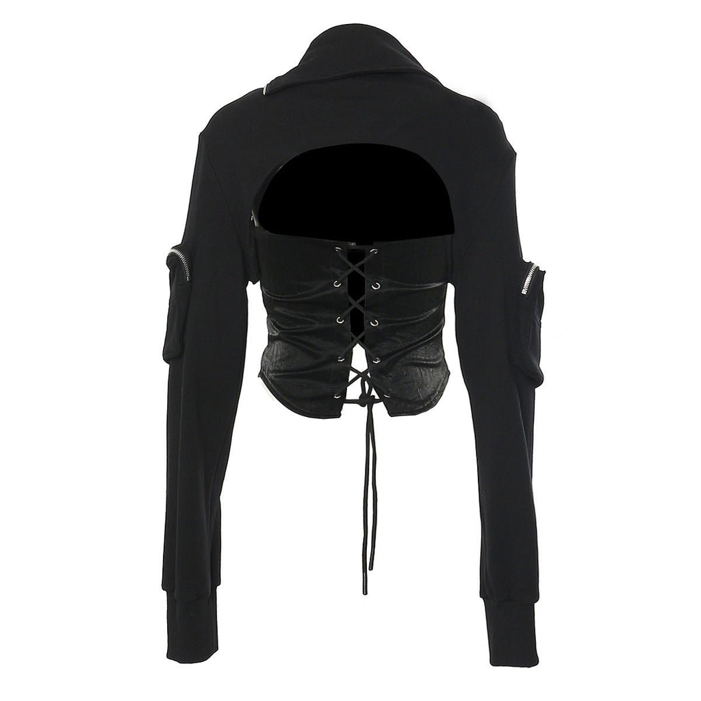 Stylish black Hoodie with Zippers and Corset With Zipper Design offering a unique and trendy fashion statement