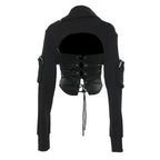 Stylish black Hoodie with Zippers and Corset With Zipper Design offering a unique and trendy fashion statement