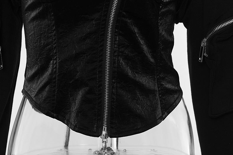 AM Vision RO Hoodie with Zippers and Corset With Zipper Design showcasing stylish black fabric and detailed zippers