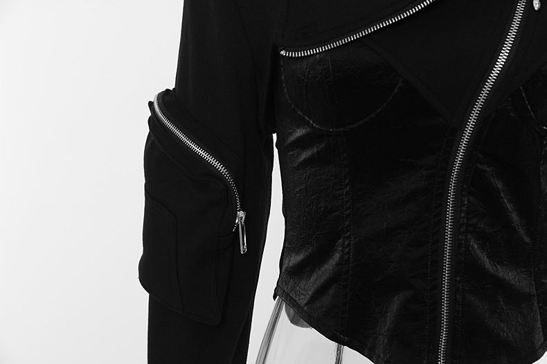 Stylish black Hoodie with Zippers and Corset With Zipper Design featuring a modern fit