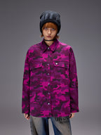 AM Vision RO Ice Leopard Street Cardigan in vibrant purple camouflage pattern for urban style