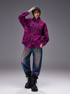 Ice Leopard Street Cardigan in vibrant pink camo design for a trendy, urban look.