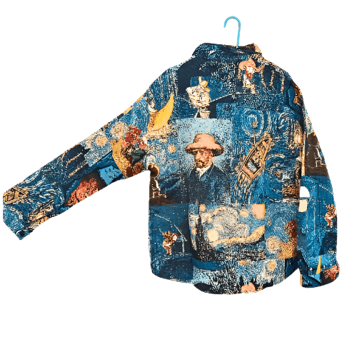 Jacheta cu print Van Gogh albastru închis cu motive artistice și portrete pe spate AM Vision RO