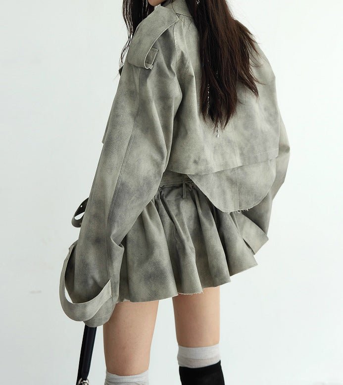 Stylish AM Vision RO Jacket and Skirt Set in gray with a unique textured finish for a trendy outfit
