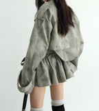 Stylish AM Vision RO Jacket and Skirt Set in gray with a unique textured finish for a trendy outfit