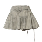 Gray denim skirt with a belted waist and stylish design, ideal for pairing with a Jacket and Skirt Set