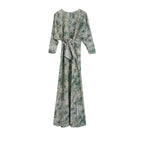 Elegant Jade Silk Wrap Dress with Long Sleeves and a Stylish Tie Belt