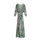Elegant Jade Silk Wrap Dress with long sleeves and flowing fabric for a stylish look