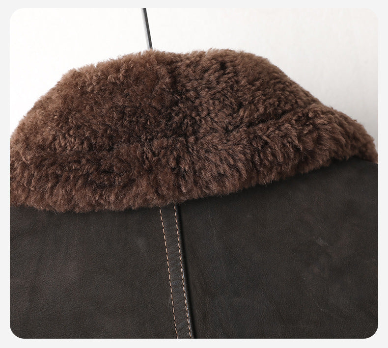 Kael Distressed Goatskin Leather Jacket with Soft Brown Shearling Collar for a Stylish Look