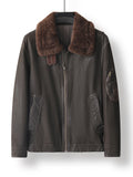 Kael Distressed Goatskin Leather Jacket with a Brown Fur Collar for a Stylish Look