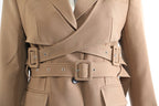 Stylish khaki trench coat for women with a belted waist and double-breasted design