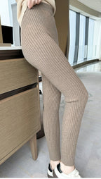 Fashionable Knit Cashmere Leggings With Dual Wear Warm Base in a cozy ribbed design