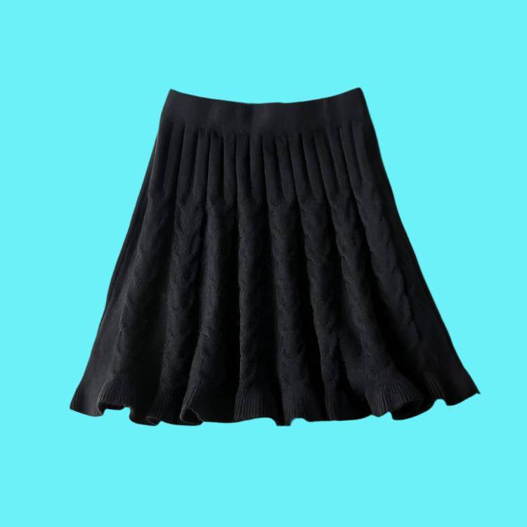 Black Knitted Skirt with a Pleated Design, Perfect for Casual and Dressy Occasions
