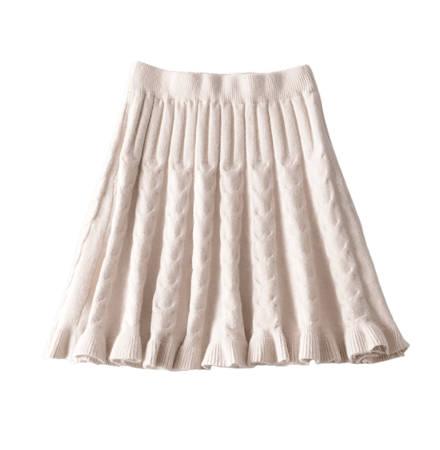 Light Pink Knitted Skirt with Elegant Cable Knit Design and Flared Hem for Stylish Outfits