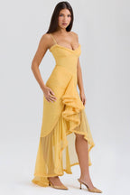 AM Vision RO Lace Charm Apricot Dress with Ruffled Hem and Spaghetti Straps for Elegant Occasions