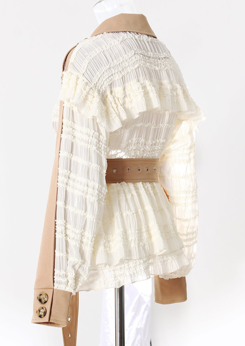 Lace Detail Jacket - Elegant Spring Style with Ruffled Design and Tailored Fit