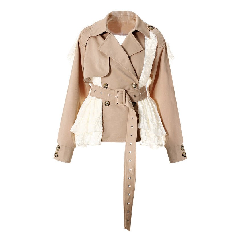 AM Vision RO Lace Detail Jacket - Elegant Spring Style with Ruffles and Belt for a Chic Look