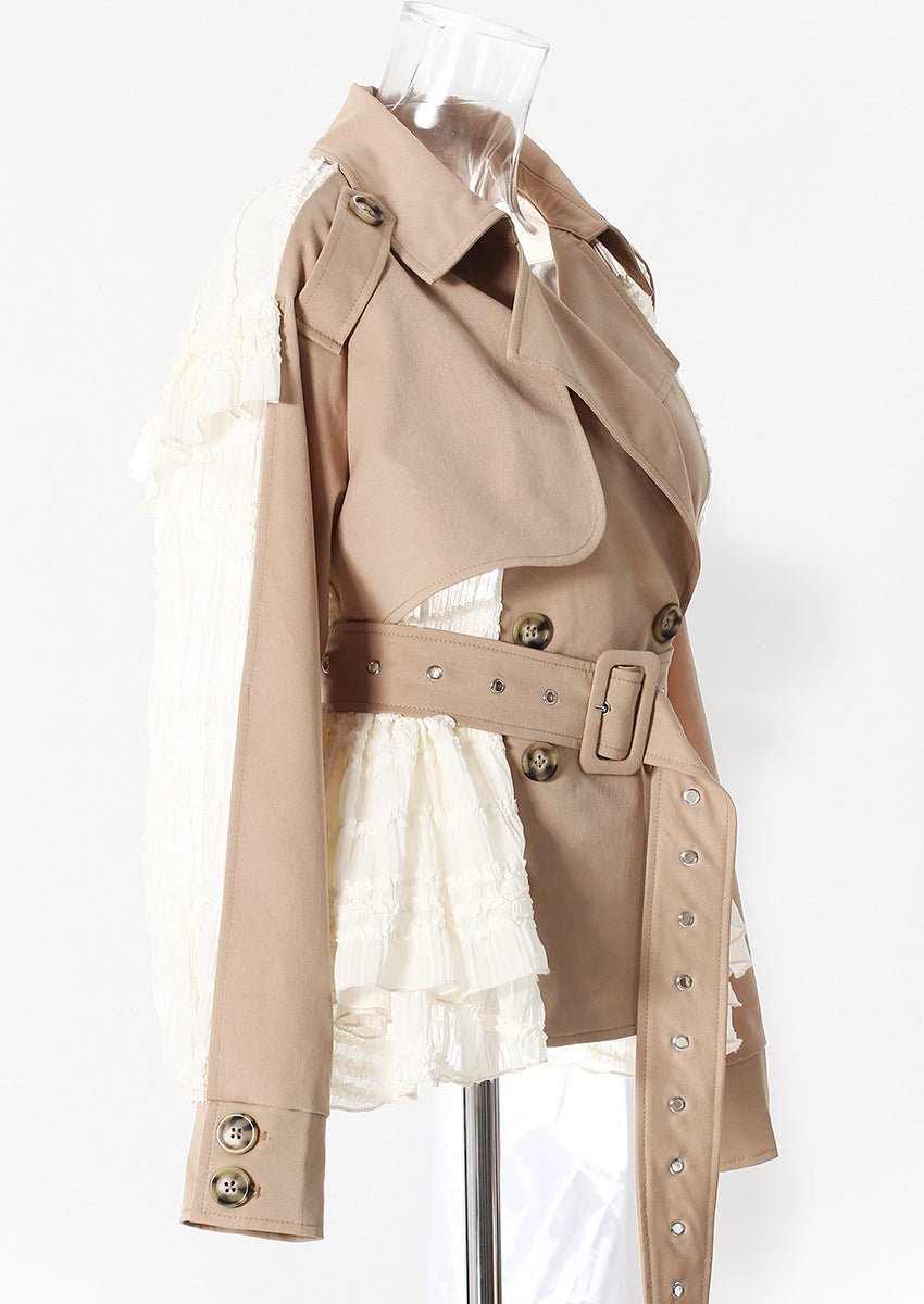Lace Detail Jacket - Elegant Spring Style with a stylish belted design and layered lace sleeves