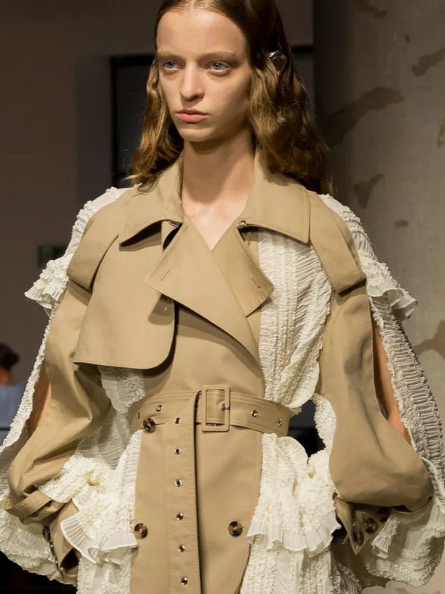 Lace Detail Jacket - Elegant Spring Style featuring ruffled sleeves and a belted waist on a model