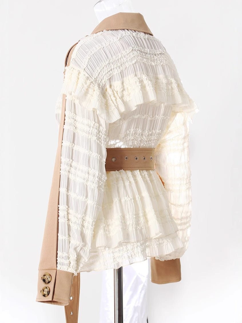 AM Vision RO Lace Detail Jacket - Elegant Spring Style with Ruffle and Belted Design