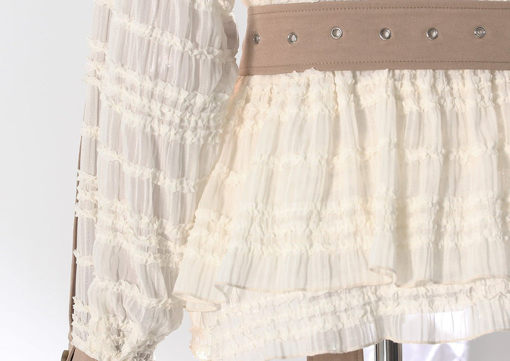 Lace Detail Jacket - Elegant Spring Style with soft ruffles and cinched waist for a chic look