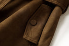 Close-up of AM Vision RO Leonora Suede Coat showing the soft texture and stylish button detail