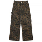 AM Vision RO leopard print cargo pants featuring a high-waisted design and multiple pockets